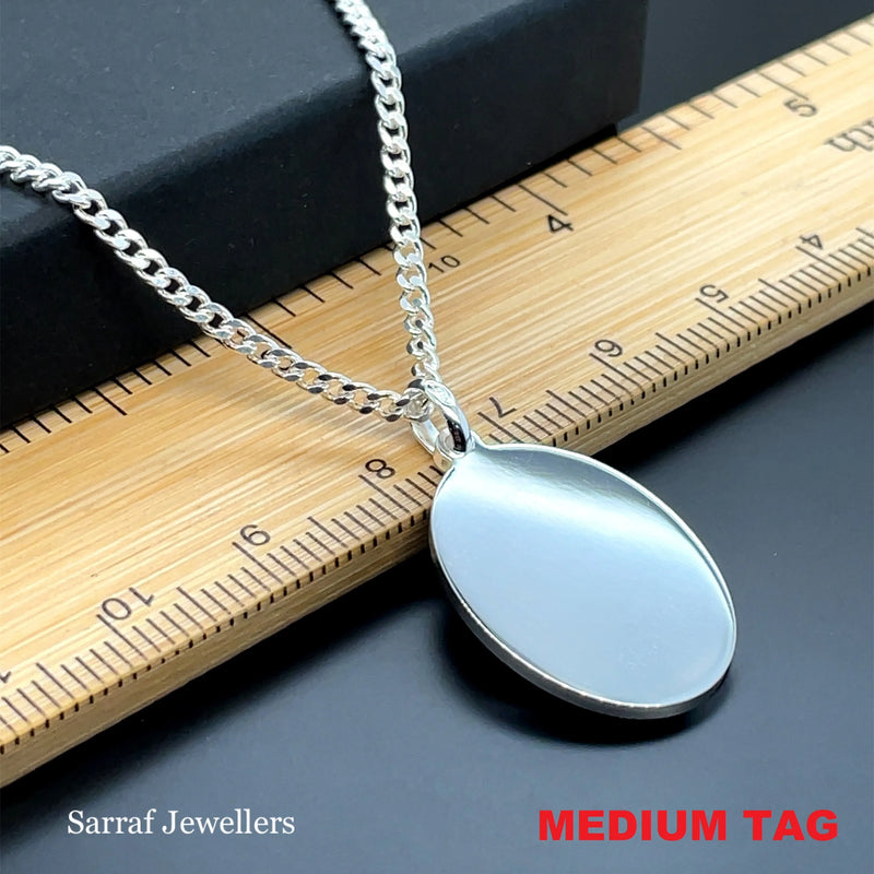 925 Sterling Silver Plain Engraveable Oval Tags Medium & Large Size | Shop Online Sarraf Jewellers UK
