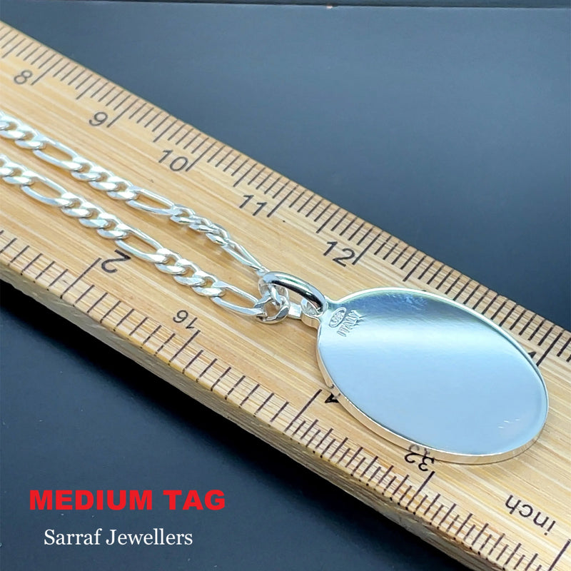 925 Sterling Silver Plain Engraveable Oval Tags Medium & Large Size | Shop Online Sarraf Jewellers UK