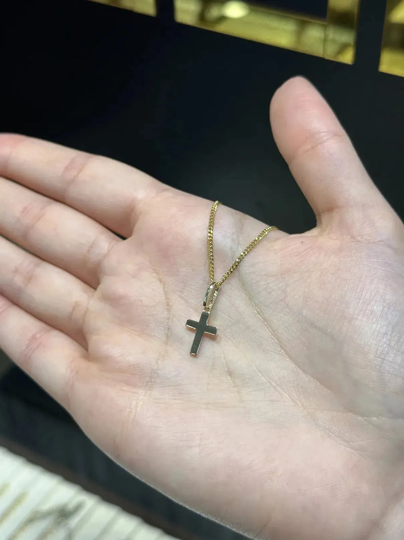 9ct Yellow Gold Small Flat Cross Pendant UK Hallmarked | Shop Online Sarraf Jewellers UK