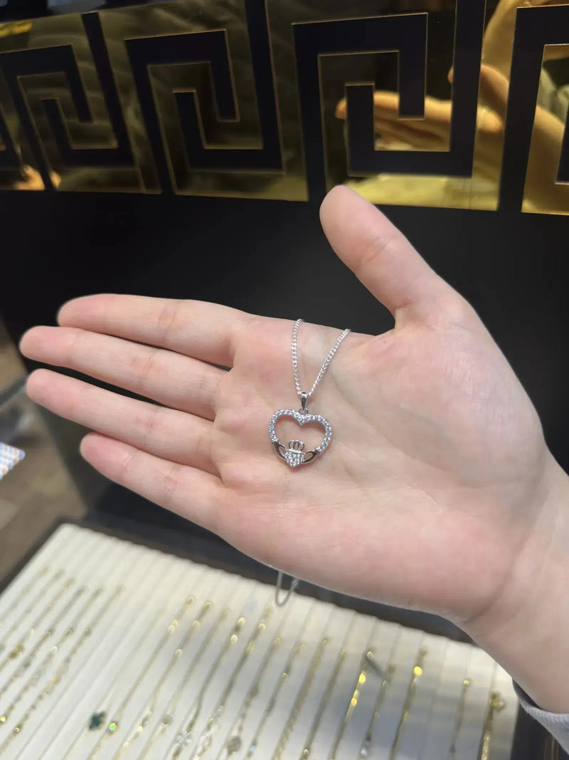 Silver HEART CLADDAGH PENDANT 925 Sterling Silver Rhodium Plated Design UK Hallmarked | Shop Online Sarraf Jewellers UK