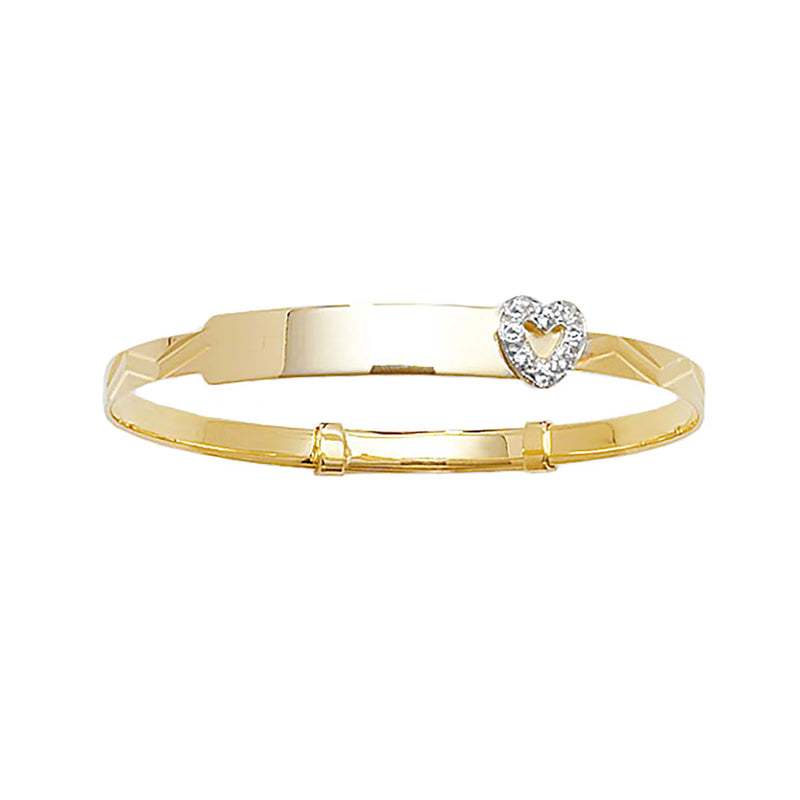 9ct Yellow Gold DC Babies Expandable Heart / Cross ID Bangles - 3mm | Shop Online Sarraf Jewellers UK