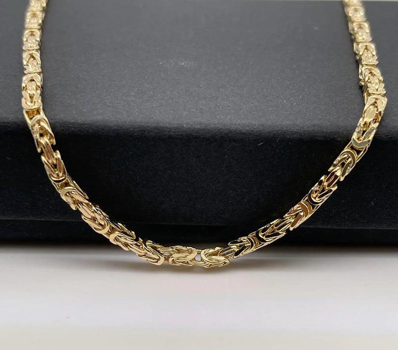 9ct Yellow Gold Byzantine King Square Chain - 2mm | Shop Online Sarraf Jewellers UK