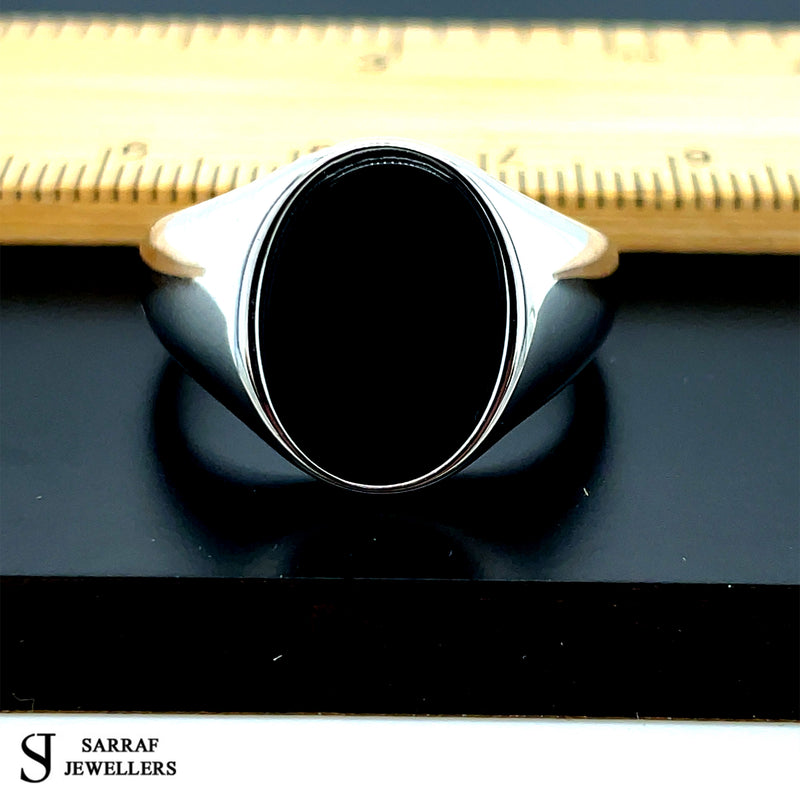 Black Onyx Oval Stone SIGNET Silver RING 925 Sterling Silver Men's All Size NEW*