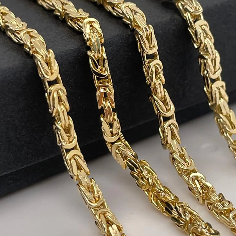 9ct Yellow Gold Byzantine King Square Chain- 2mm | Sarraf Jewellers UK