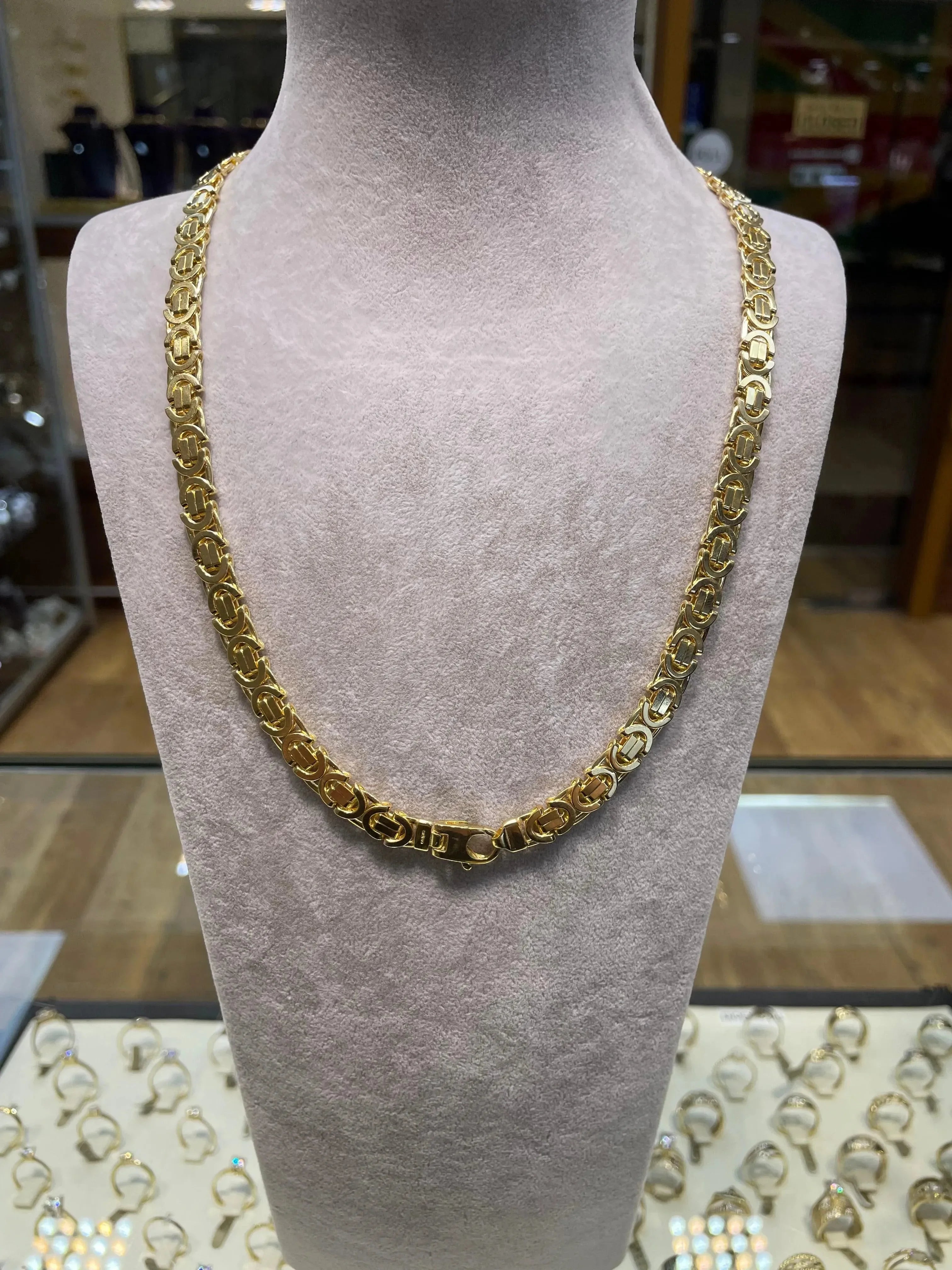 9ct Heavy Flat Link Byzantine Chain 7mm | Shop Online Sarraf Jewellers