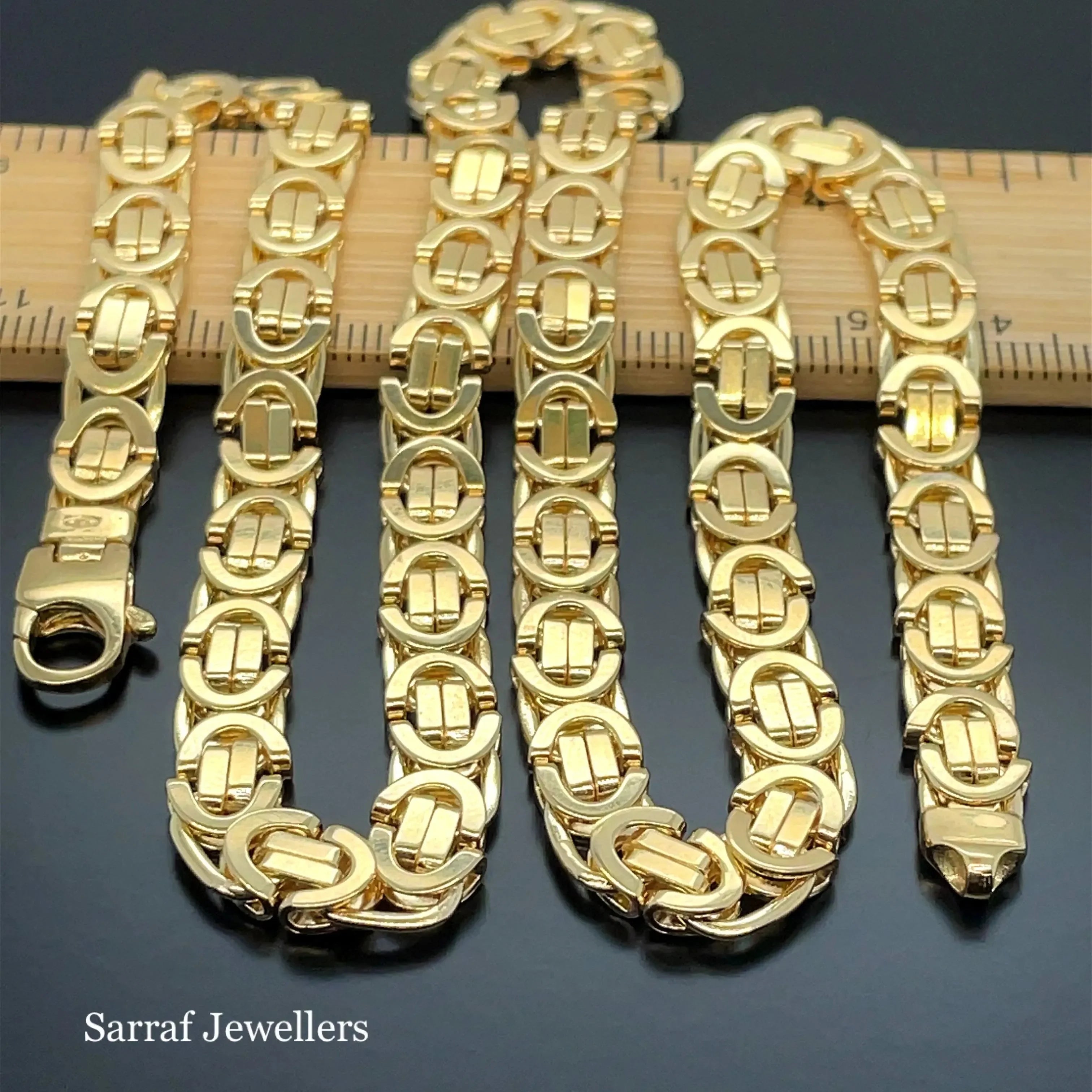 9ct Heavy Flat Link Byzantine Chain 7mm | Shop Online Sarraf Jewellers