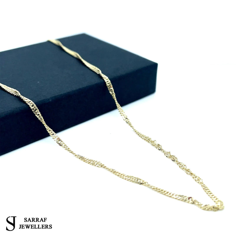 9ct Yellow Gold Hollow Singapore Chain | Shop Online Sarraf Jewellers UK - Sarraf Jewellers