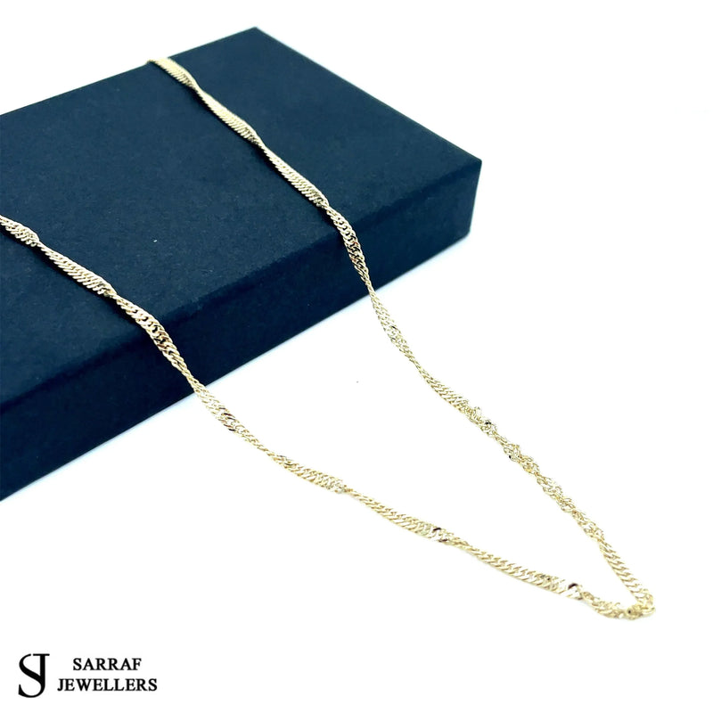 9ct Yellow Gold Hollow Singapore Chain | Shop Online Sarraf Jewellers UK - Sarraf Jewellers