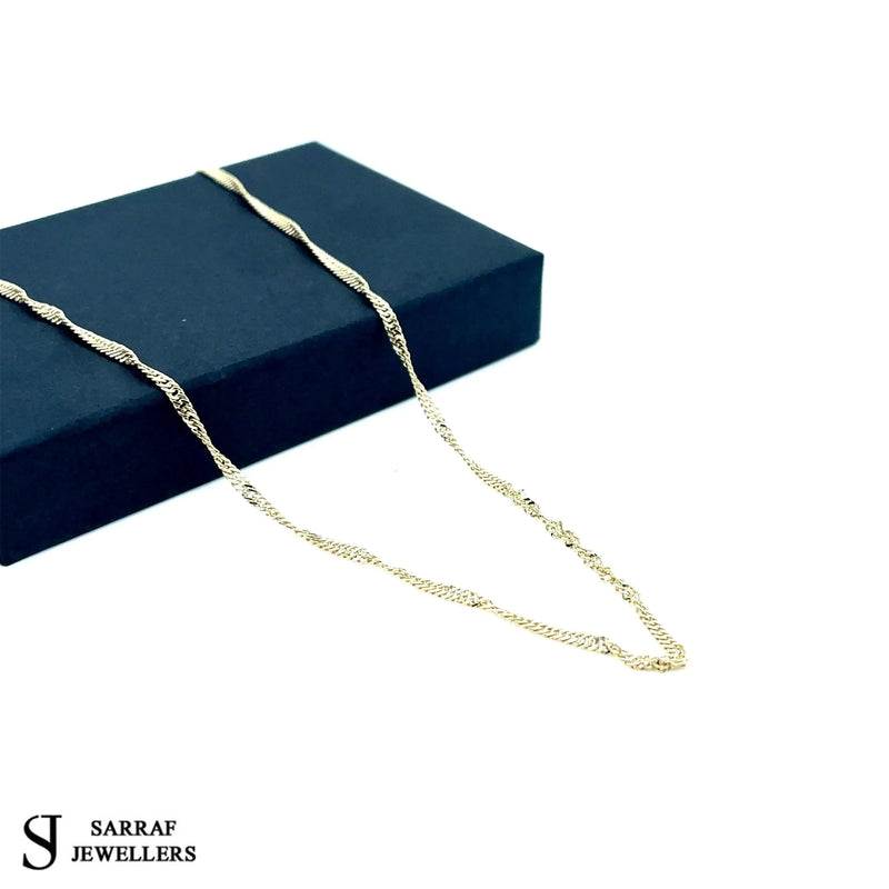 9ct Yellow Gold Hollow Singapore Chain | Shop Online Sarraf Jewellers UK - Sarraf Jewellers