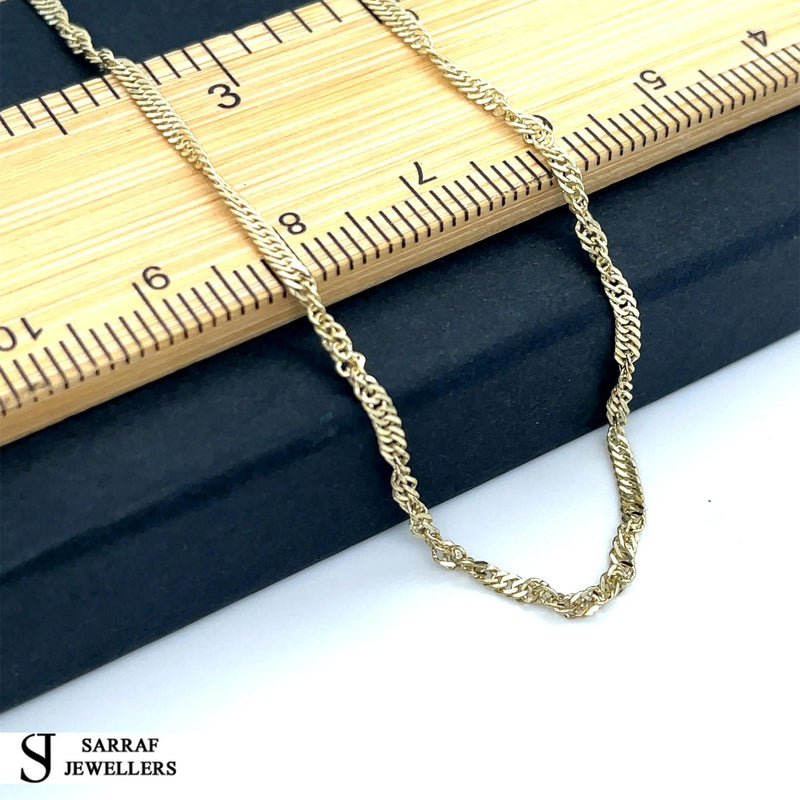 9ct Yellow Gold Hollow Singapore Chain | Shop Online Sarraf Jewellers UK - Sarraf Jewellers