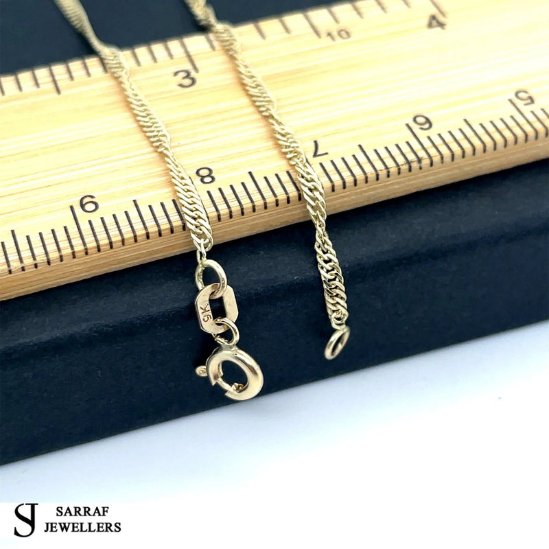 9ct Yellow Gold Hollow Singapore Chain | Shop Online Sarraf Jewellers UK - Sarraf Jewellers