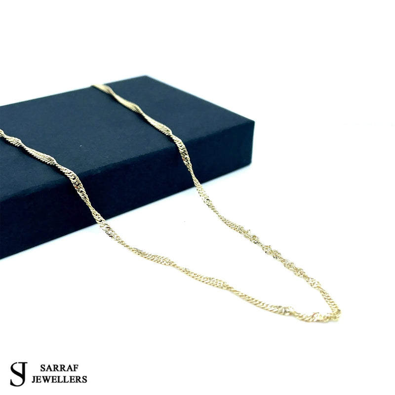 9ct Yellow Gold Hollow Singapore Chain | Shop Online Sarraf Jewellers UK - Sarraf Jewellers
