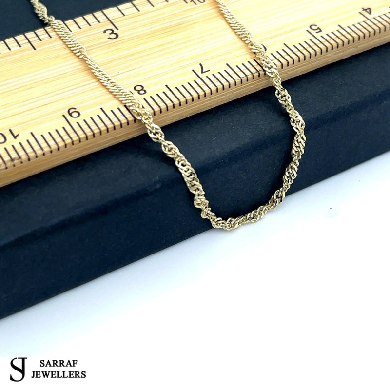 9ct Yellow Gold Hollow Singapore Chain | Shop Online Sarraf Jewellers UK - Sarraf Jewellers