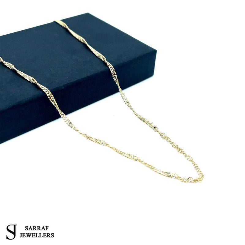 9ct Yellow Gold Hollow Singapore Chain | Shop Online Sarraf Jewellers UK - Sarraf Jewellers