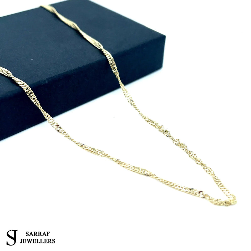 9ct Yellow Gold Hollow Singapore Chain | Shop Online Sarraf Jewellers UK - Sarraf Jewellers