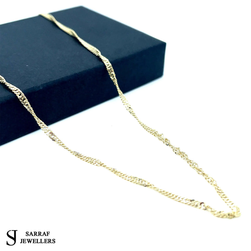 9ct Yellow Gold Hollow Singapore Chain | Shop Online Sarraf Jewellers UK - Sarraf Jewellers