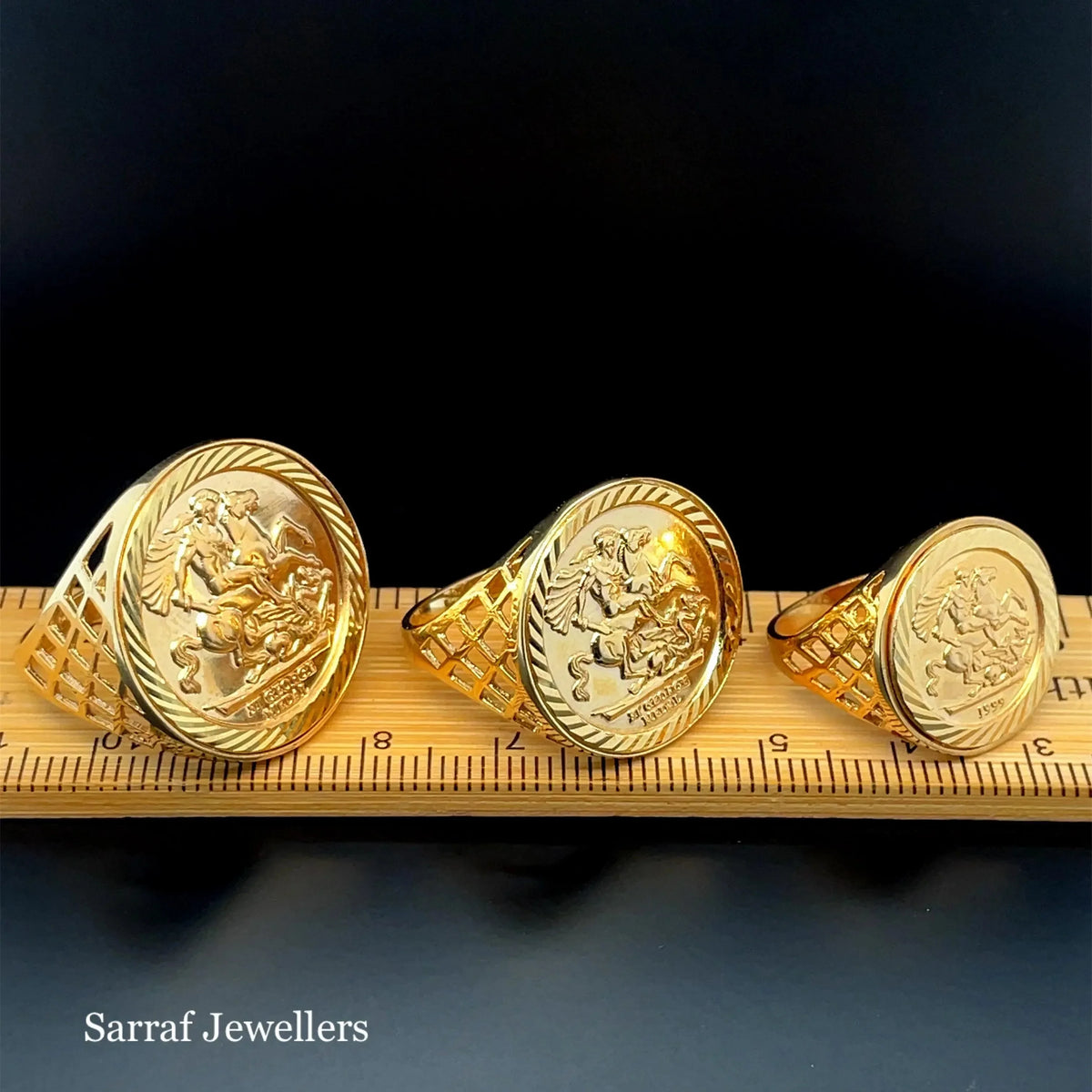 Square Sovereign Rings 9ct Gold St.George Sovereign Ring Men Collection | Sarraf Jewellers UK