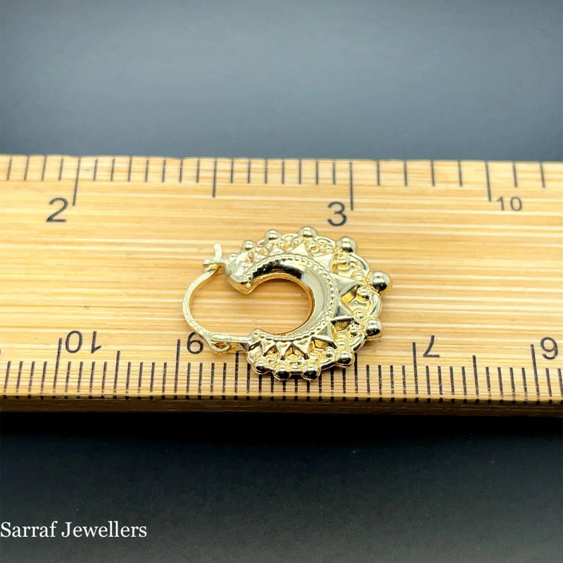 9ct Yellow Gold Victorian Creole, Gold Hoop Spiked Creole Earrings 15mm - Sarraf Jewellers