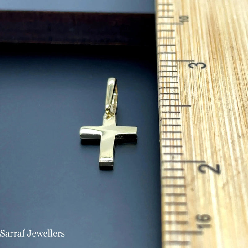 9ct Yellow Gold Small Flat Cross Pendant UK Hallmarked | Shop Online Sarraf Jewellers UK