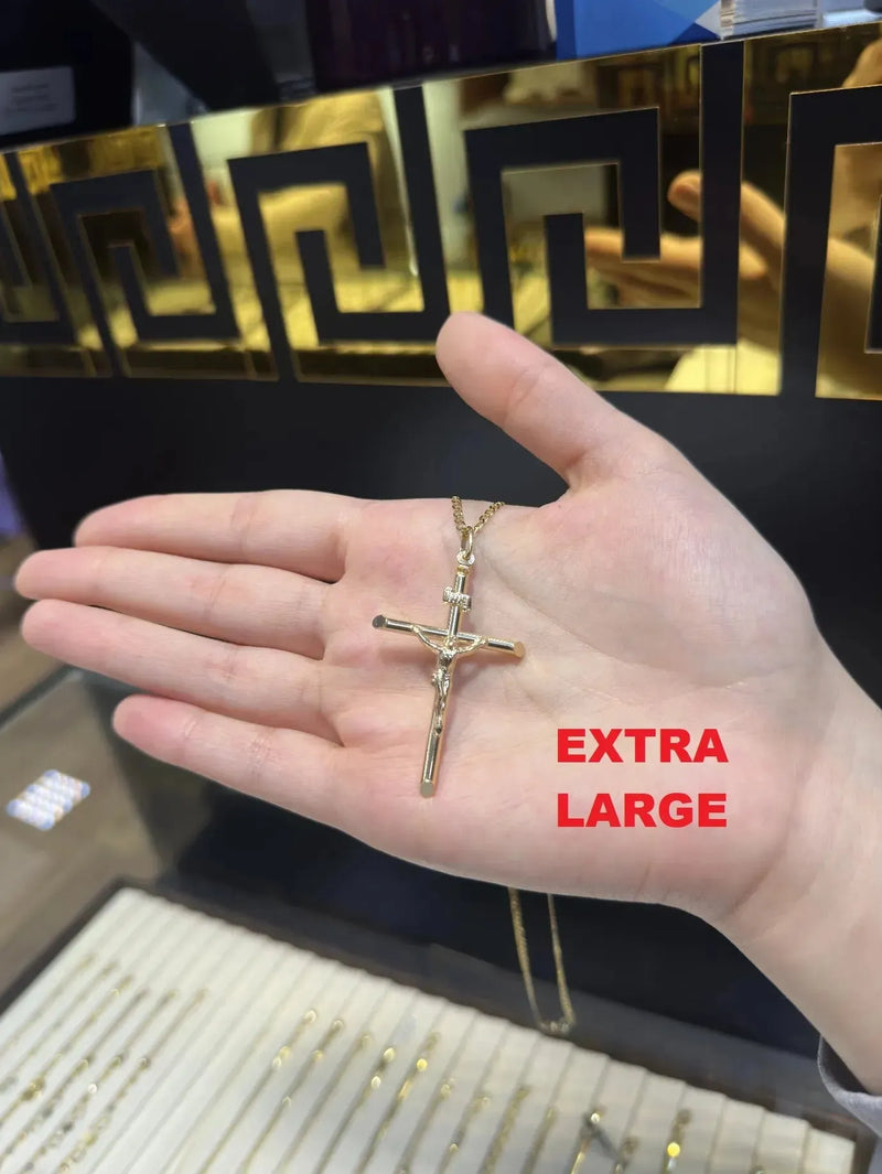 9ct Yellow Gold Crucifix Cross Pendant - Small - Medium - Large - X Large | Shop Online Sarraf Jewellers UK