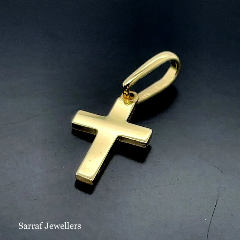 9ct Yellow Gold Small Flat Cross Pendant UK Hallmarked | Shop Online Sarraf Jewellers UK