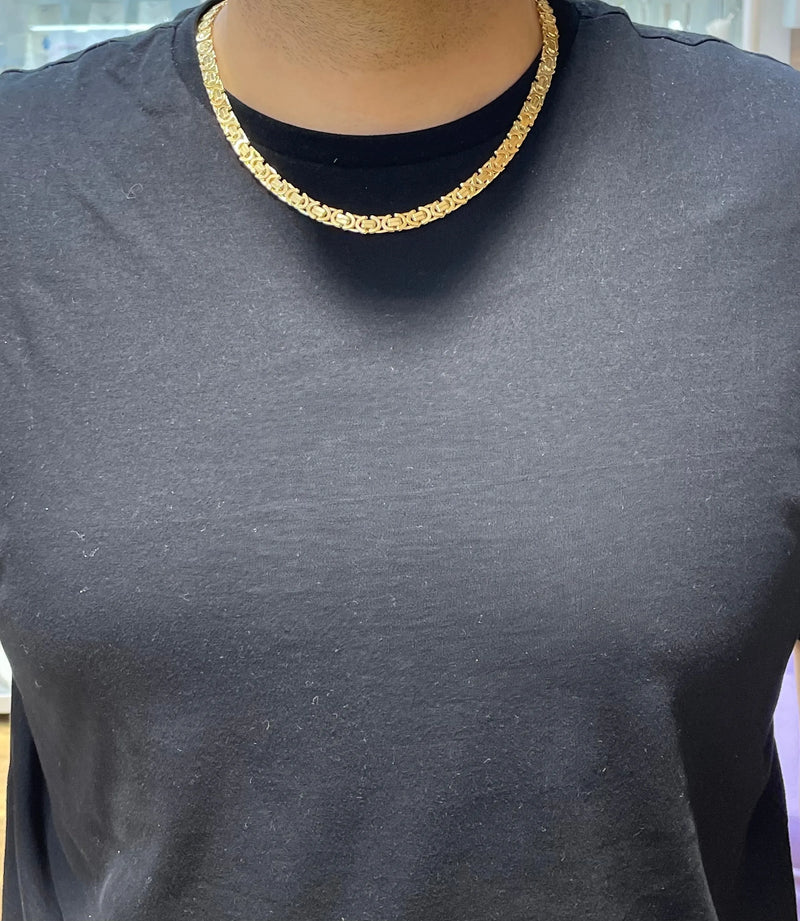 9ct Yellow Gold Flat Byzantine King Chain Greek Design - 7mm | Shop Online Sarraf Jewellers UK