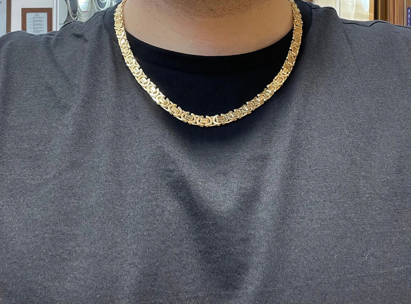 9ct Yellow Gold Flat Byzantine King Chain Greek Design - 7mm | Shop Online Sarraf Jewellers UK