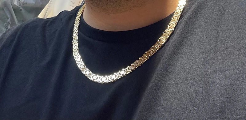 9ct Yellow Gold Flat Byzantine King Chain Greek Design - 7mm | Shop Online Sarraf Jewellers UK