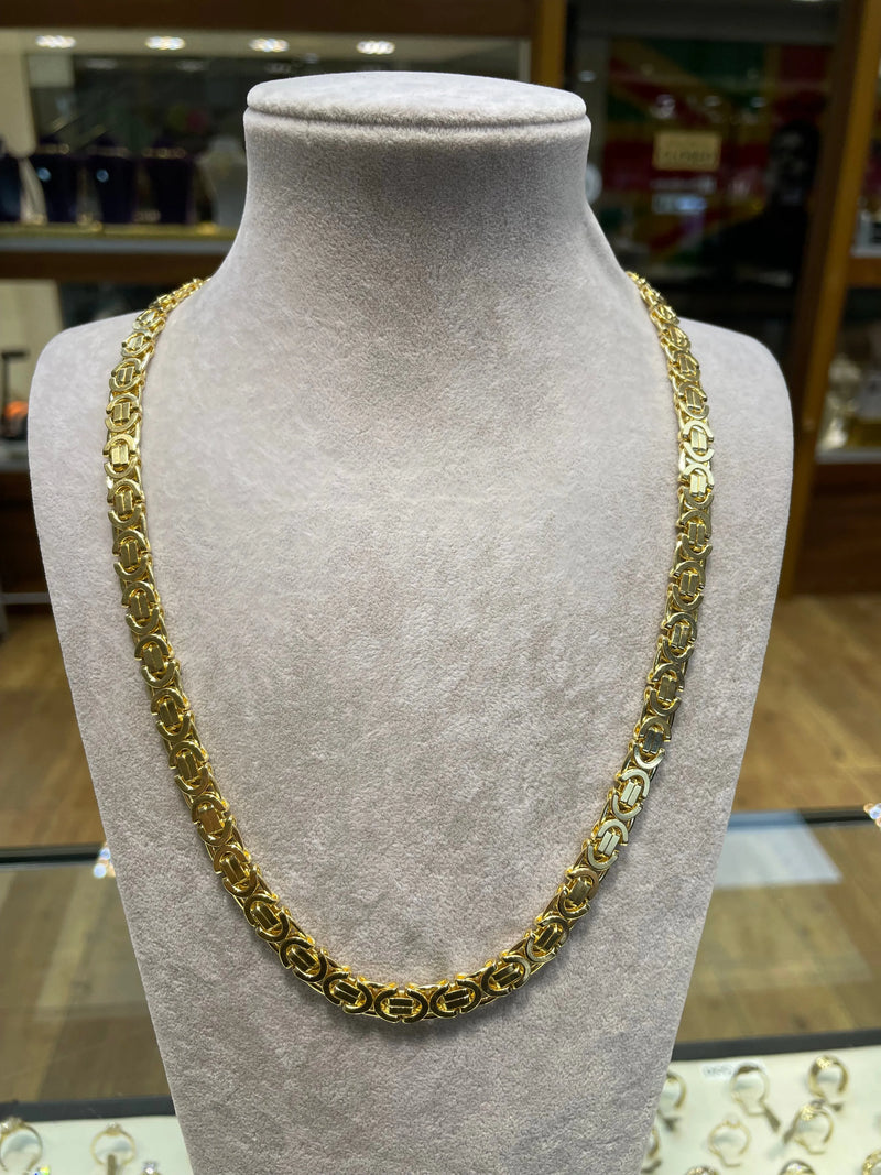 9ct Yellow Gold Flat Byzantine King Chain Greek Design - 7mm | Shop Online Sarraf Jewellers UK