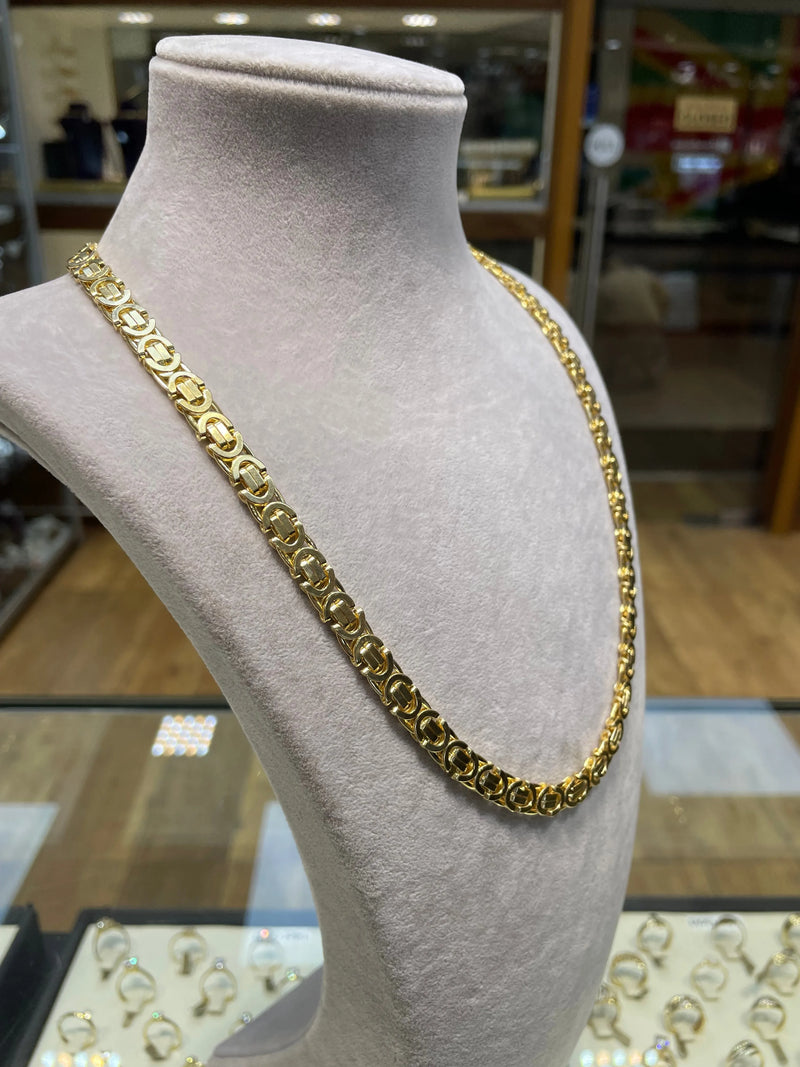 9ct Yellow Gold Flat Byzantine King Chain Greek Design - 7mm | Shop Online Sarraf Jewellers UK