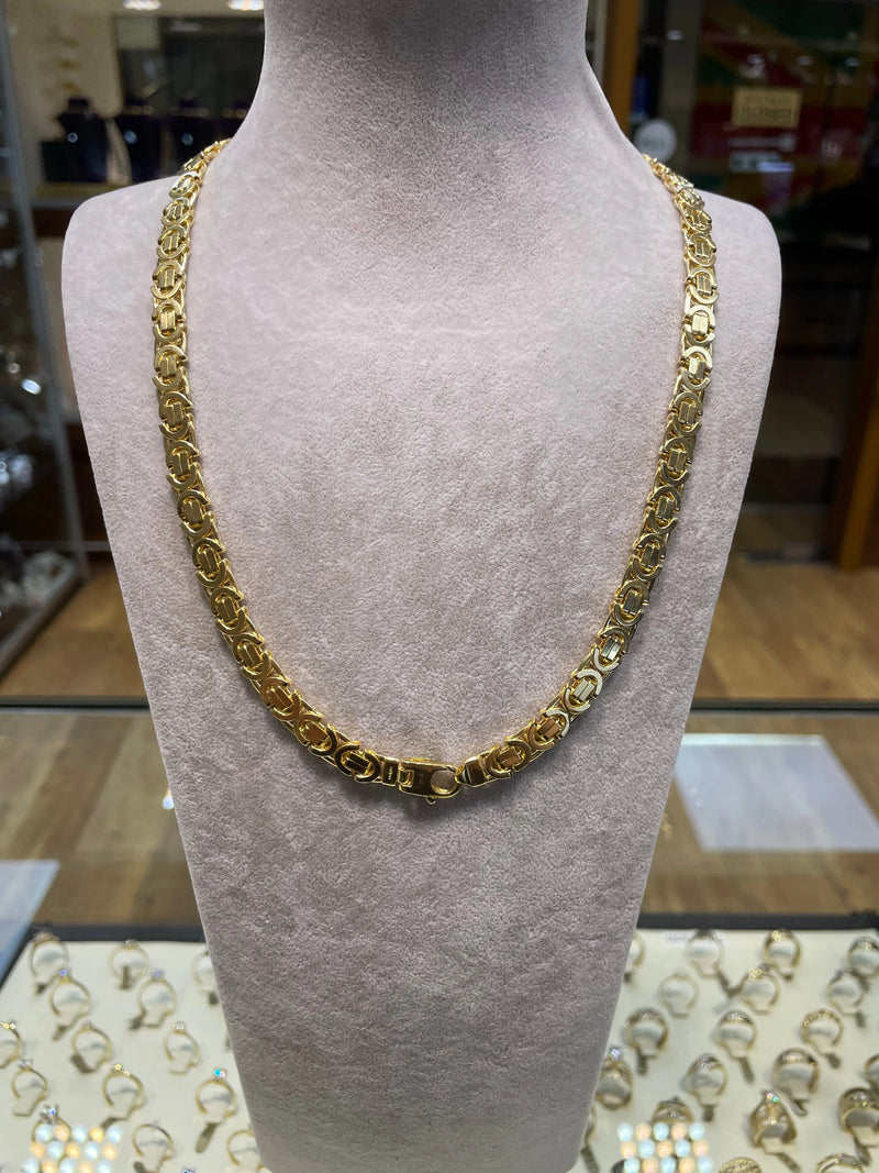 9ct Yellow Gold Flat Byzantine King Chain Greek Design - 7mm | Shop Online Sarraf Jewellers UK
