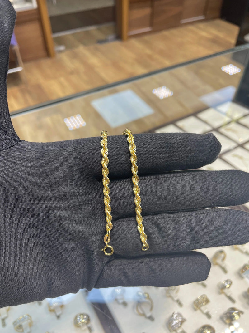 Rope Bracelet For Women 9ct Yellow Gold - 4mm | Shop Online Sarraf Jewellers