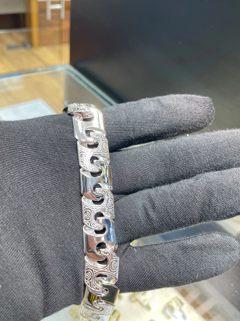 Silver Heavy Cast Anchor Link Bracelet Mens Chunky Design - 17mm | Shop Online Sarraf Jewellers UK