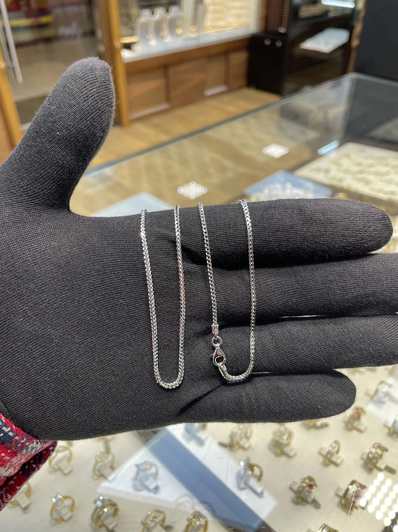 Silver Franco Chain V-Cut Design Rhodium Plated Necklace UK Hallmarked - 1.5mm | Shop Online Sarraf Jewellers UK