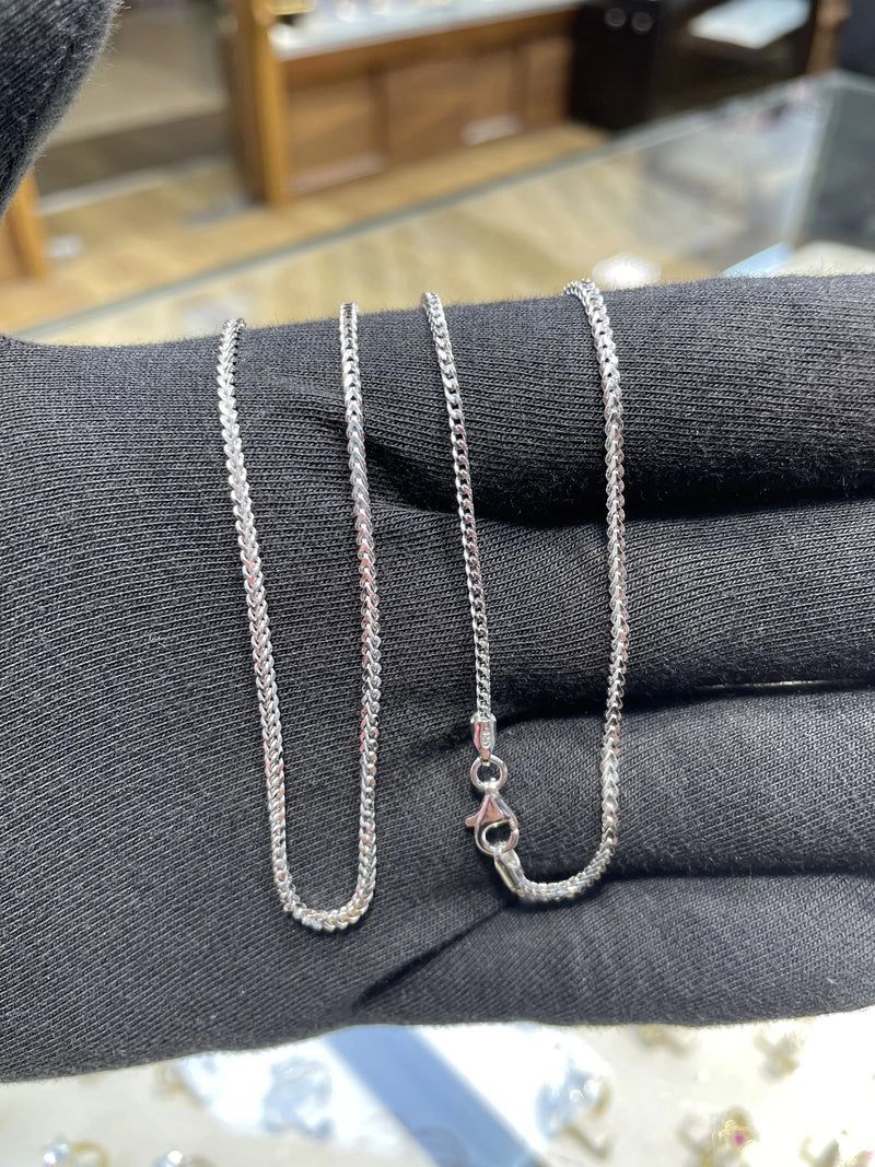 Silver Franco Chain V-Cut Design Rhodium Plated Necklace UK Hallmarked - 1.5mm | Shop Online Sarraf Jewellers UK
