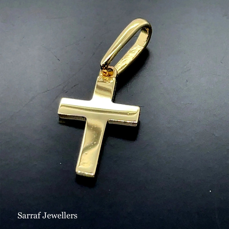 9ct Yellow Gold Small Flat Cross Pendant UK Hallmarked | Shop Online Sarraf Jewellers UK