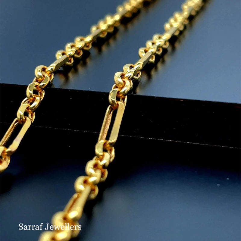Figaro Belcher Chain 9ct Yellow Gold - 3.3mm | Shop Online Sarraf Jewellers UK