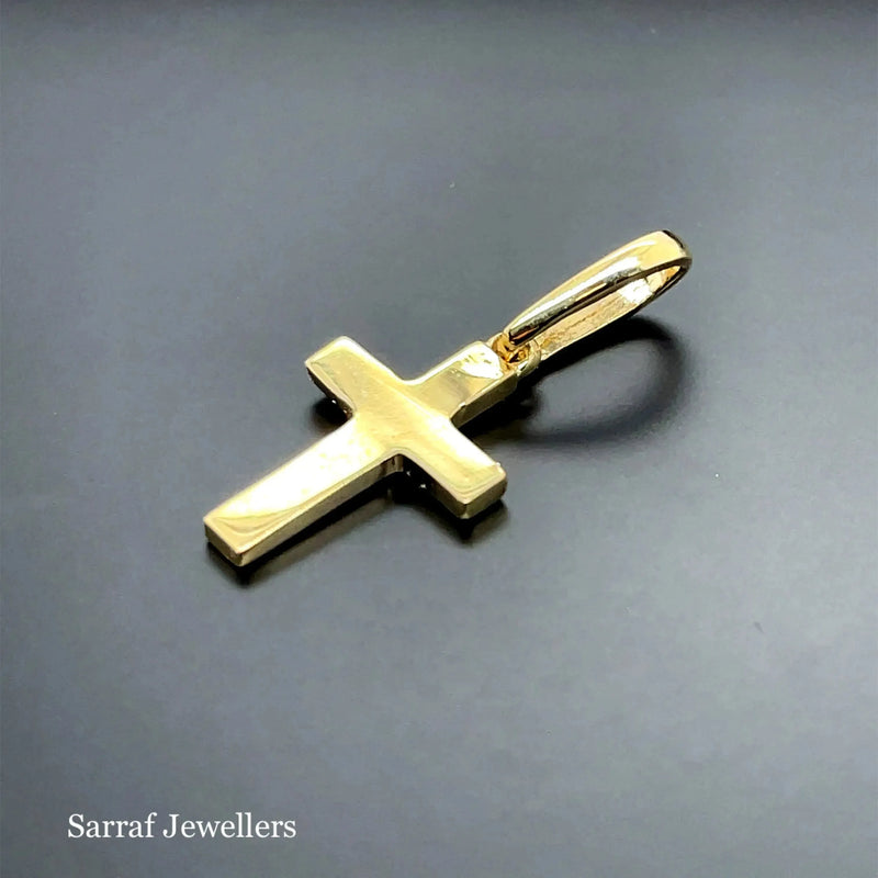 9ct Yellow Gold Small Flat Cross Pendant UK Hallmarked | Shop Online Sarraf Jewellers UK