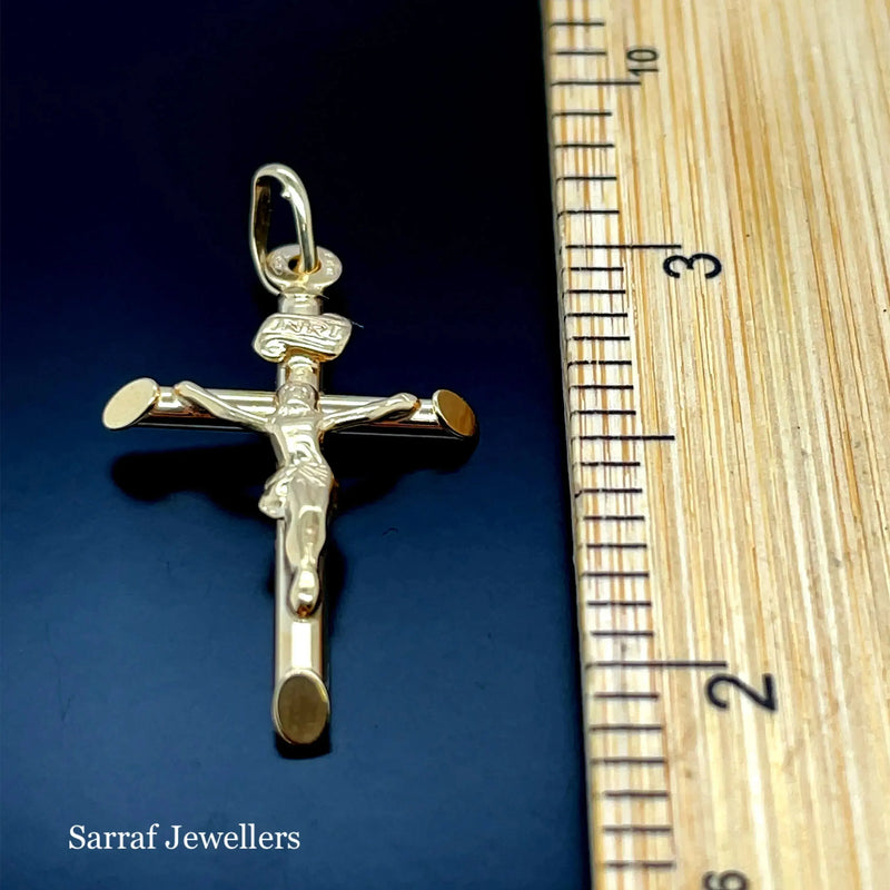 9ct Yellow Gold Crucifix Cross Pendant - Small - Medium - Large - X Large | Shop Online Sarraf Jewellers UK