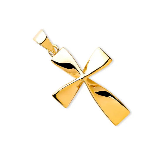 9ct Yellow Gold Twist Cross Pendant | Shop Online Sarraf Jewellers UK