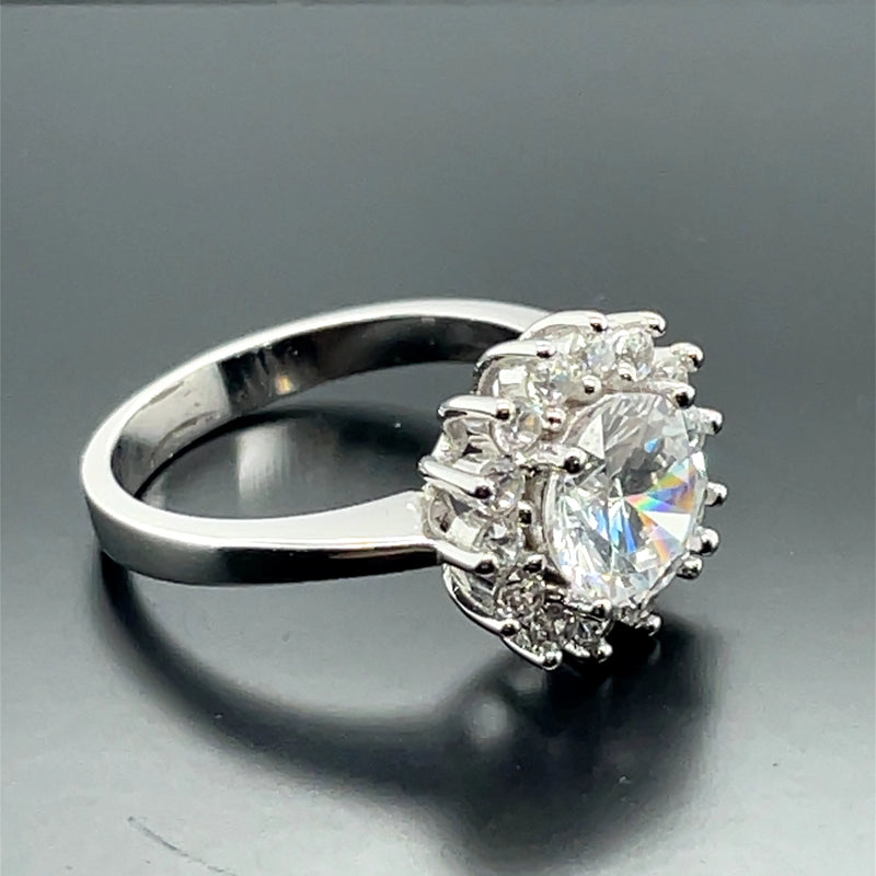 925 Sterling Silver CZ Flower Design Ring - 15mm | Shop Online Sarraf Jewellers UK