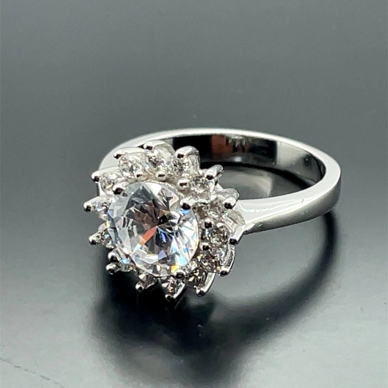 925 Sterling Silver CZ Flower Design Ring - 15mm | Shop Online Sarraf Jewellers UK