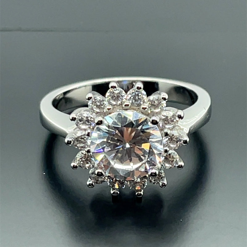 925 Sterling Silver CZ Flower Design Ring - 15mm | Shop Online Sarraf Jewellers UK