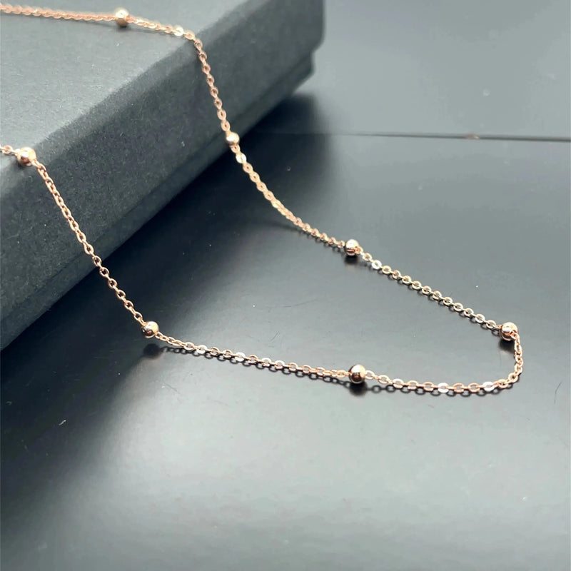 9ct Rose-Yellow-White Gold Beaded Flat Trace Chain - 0.2mm Chain / 1.5mm Bead | Sarraf Jewellers