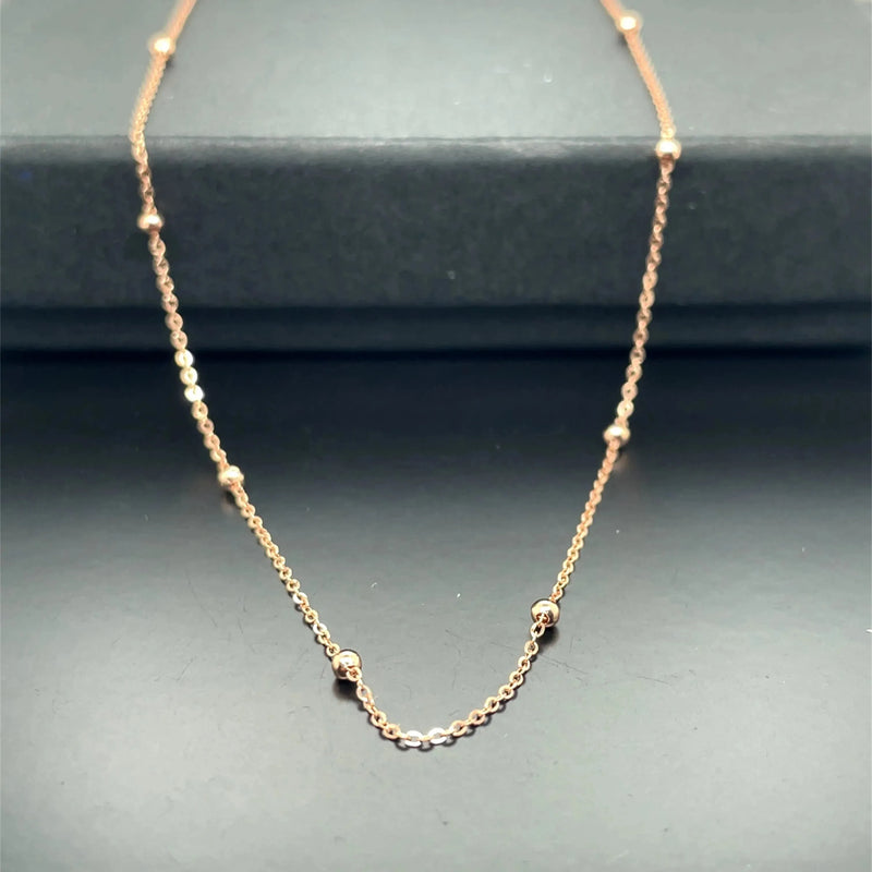 9ct Rose-Yellow-White Gold Beaded Flat Trace Chain - 0.2mm Chain / 1.5mm Bead | Sarraf Jewellers