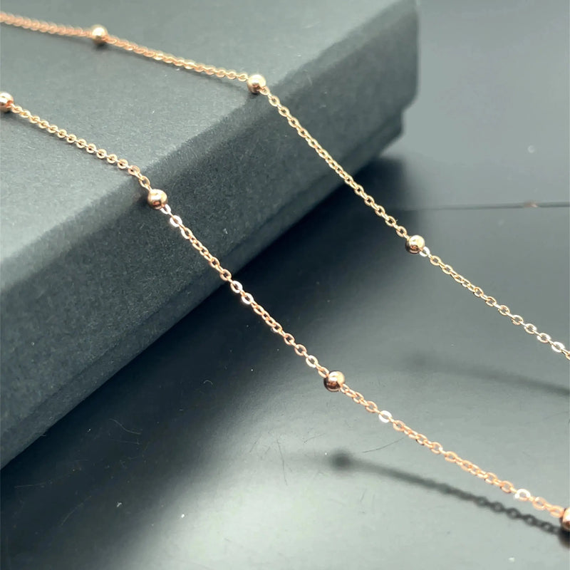 9ct Rose-Yellow-White Gold Beaded Flat Trace Chain - 0.2mm Chain / 1.5mm Bead | Sarraf Jewellers