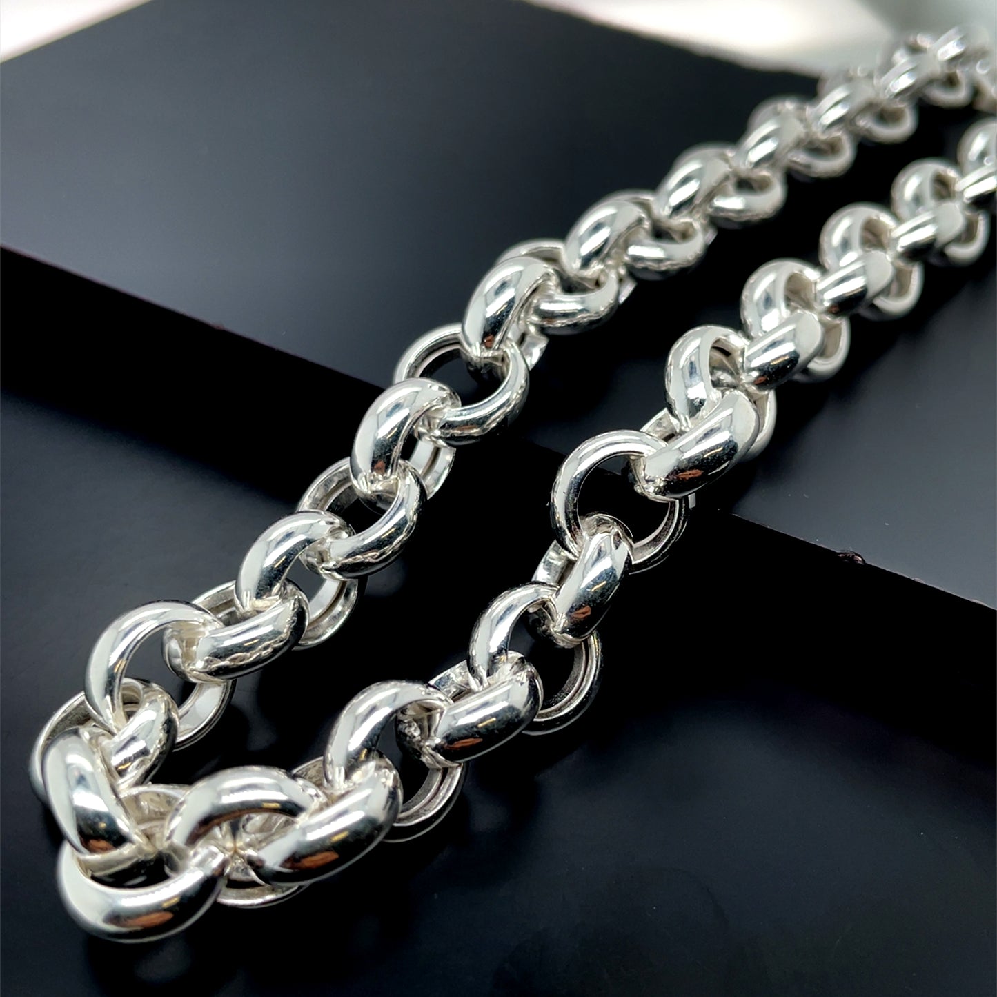 Silver Heavy Belcher Chain Plain Thick Design UK Hallmarked | Shop Online Sarraf Jewellers UK