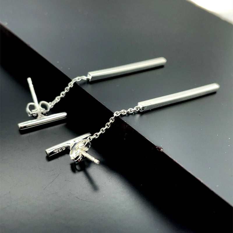 Silver BAR DROP EARRINGS 925 Sterling Silver Plain Design UK Hallmarked | Shop Online Sarraf Jewellers UK