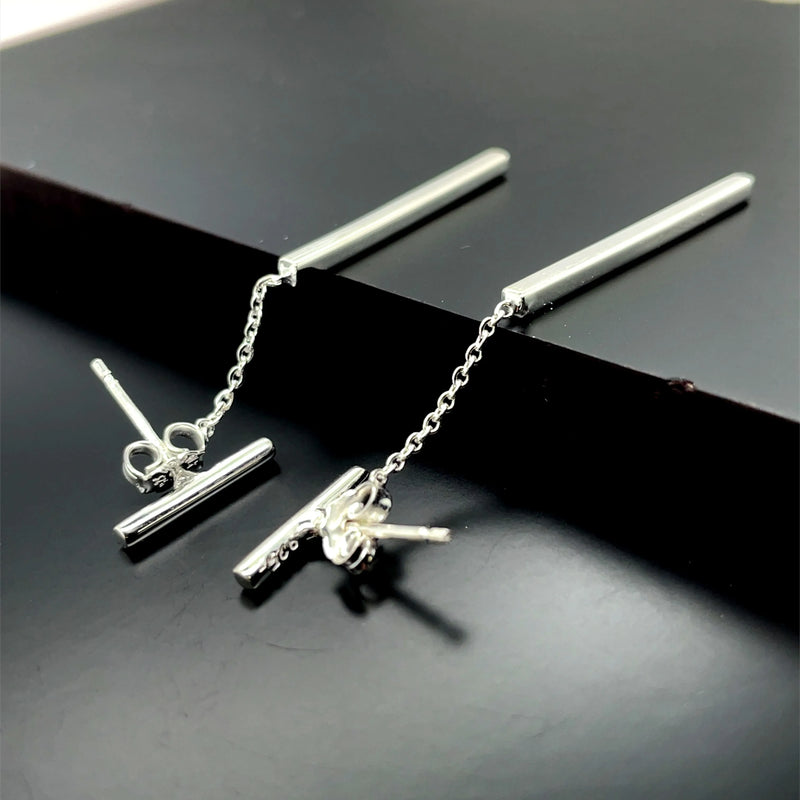 Silver BAR DROP EARRINGS 925 Sterling Silver Plain Design UK Hallmarked | Shop Online Sarraf Jewellers UK