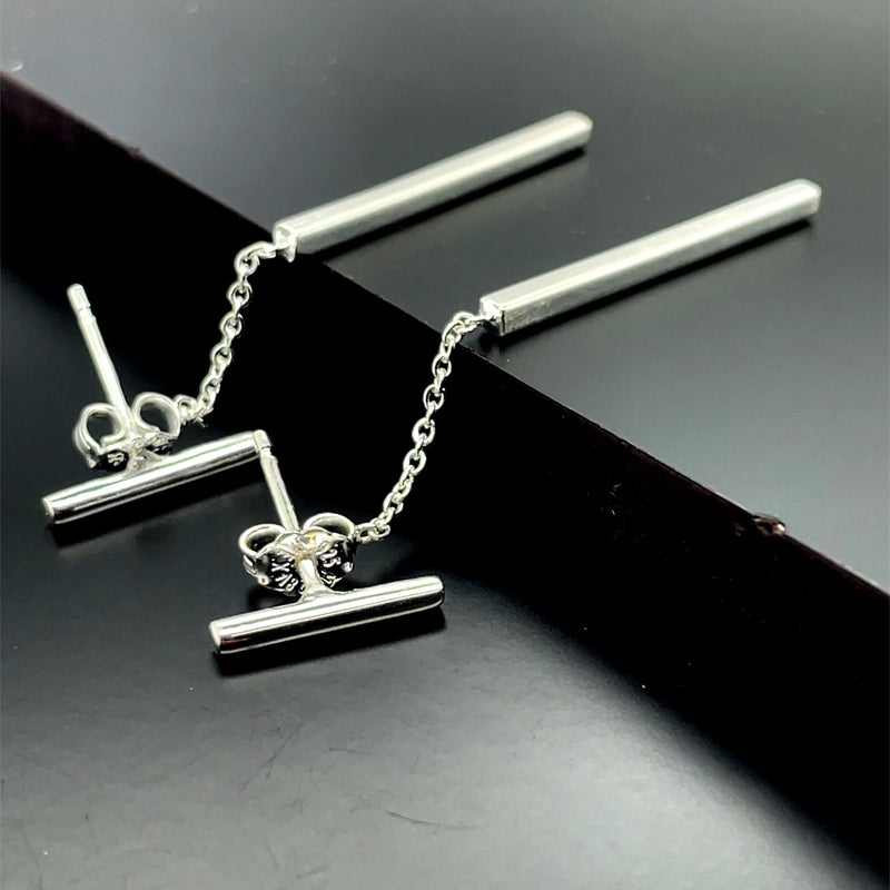 Silver BAR DROP EARRINGS 925 Sterling Silver Plain Design UK Hallmarked | Shop Online Sarraf Jewellers UK